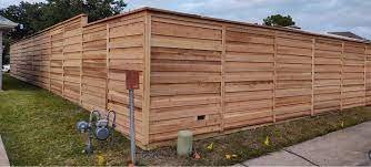 Close-up of vertical cedar fence pickets